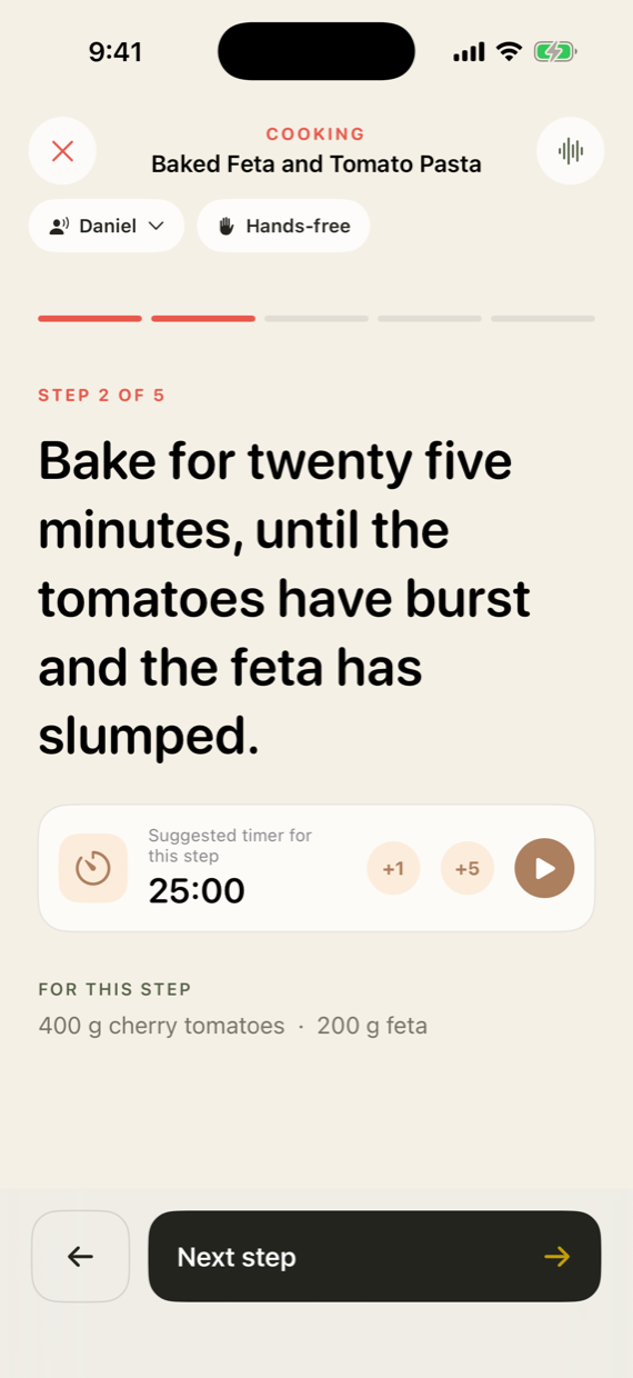Tableful hands-free cooking mode